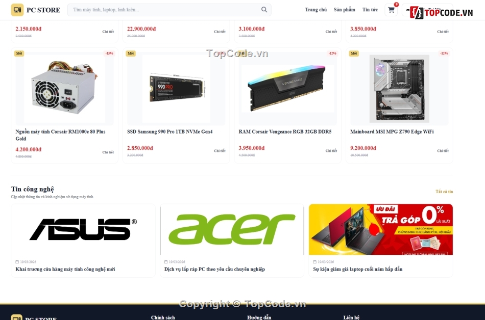 Web bán máy tính,Website php,Website bán linh kiện máy tính